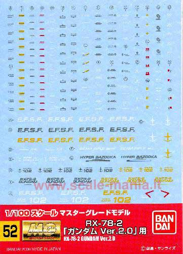 GD-52 decal set per RX-78-2 Gundam Ver.2.0 scala 1:100 by Bandai