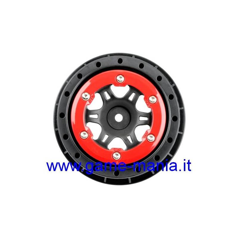 Pair of 2.2/3.0" SPLIT SIX red/black SCT beadlock rims by Pro-Line